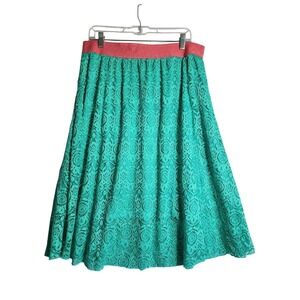 LULAROE LUCY Skirt XL Teal Modest Lace A-Line Scalloped Hem Overlay Midi
